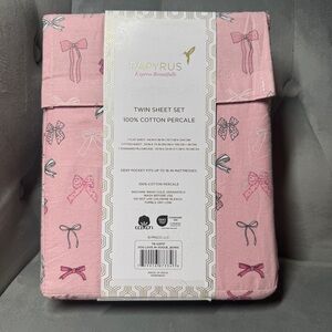 Papyrus Pink Bows Cotton Percale Sheet Set - twin set 200‎ thread